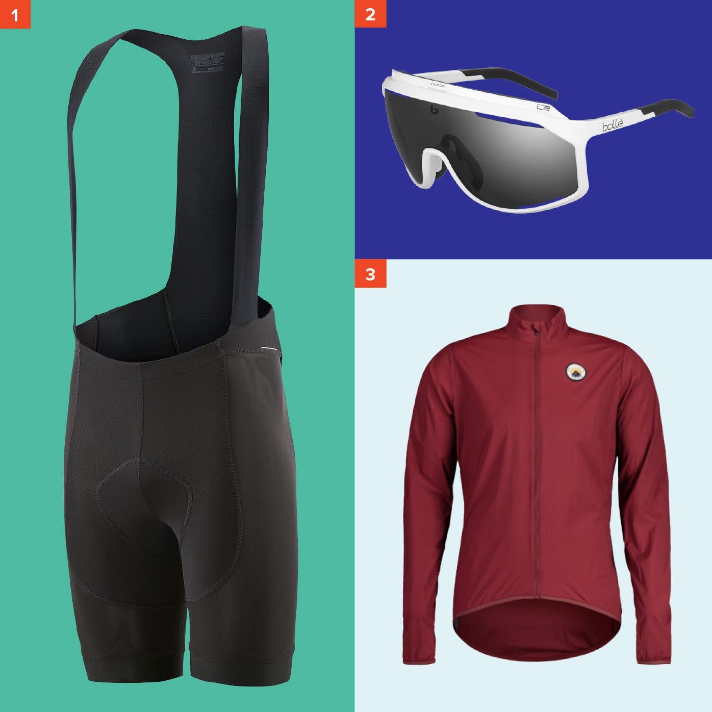 02-ski-fathers-day-2020-bike1 Patagonia Dirt Roamer MTB Bib, Bolle Chronoshield Sunglasses, and Maloja Maxm Jacket