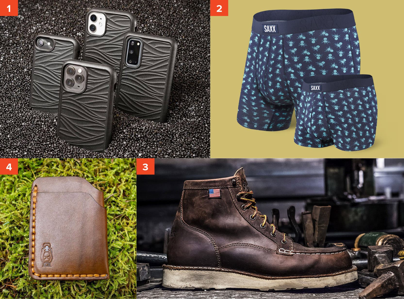 Lifeproof WĀKE Phone Case, Saxx Father/Son Undercover 2-Pack, Danner Bull Run Moc Toe Boot, and Dark Forest Rustler Vertical Wallet