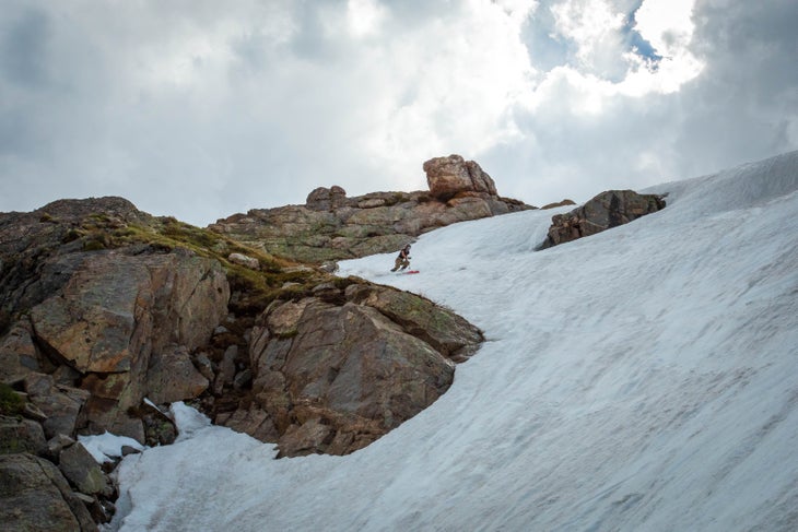 _O5A8130 SKI Editorial Intern Maggie McCutcheon enjoys a soft, summer turn skiing on corn snow at St. Mary's Glacier in Colorado.