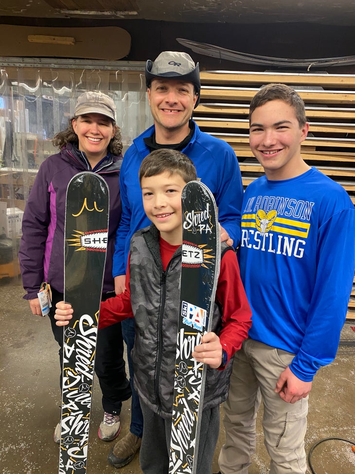 Shred PA Photo 5 A family visits the Gilson Snow factory in Winfield, Pennsylvania to pick up their brand new skis that they won in SkiPA's 4th and 5th Grade Snowpass…