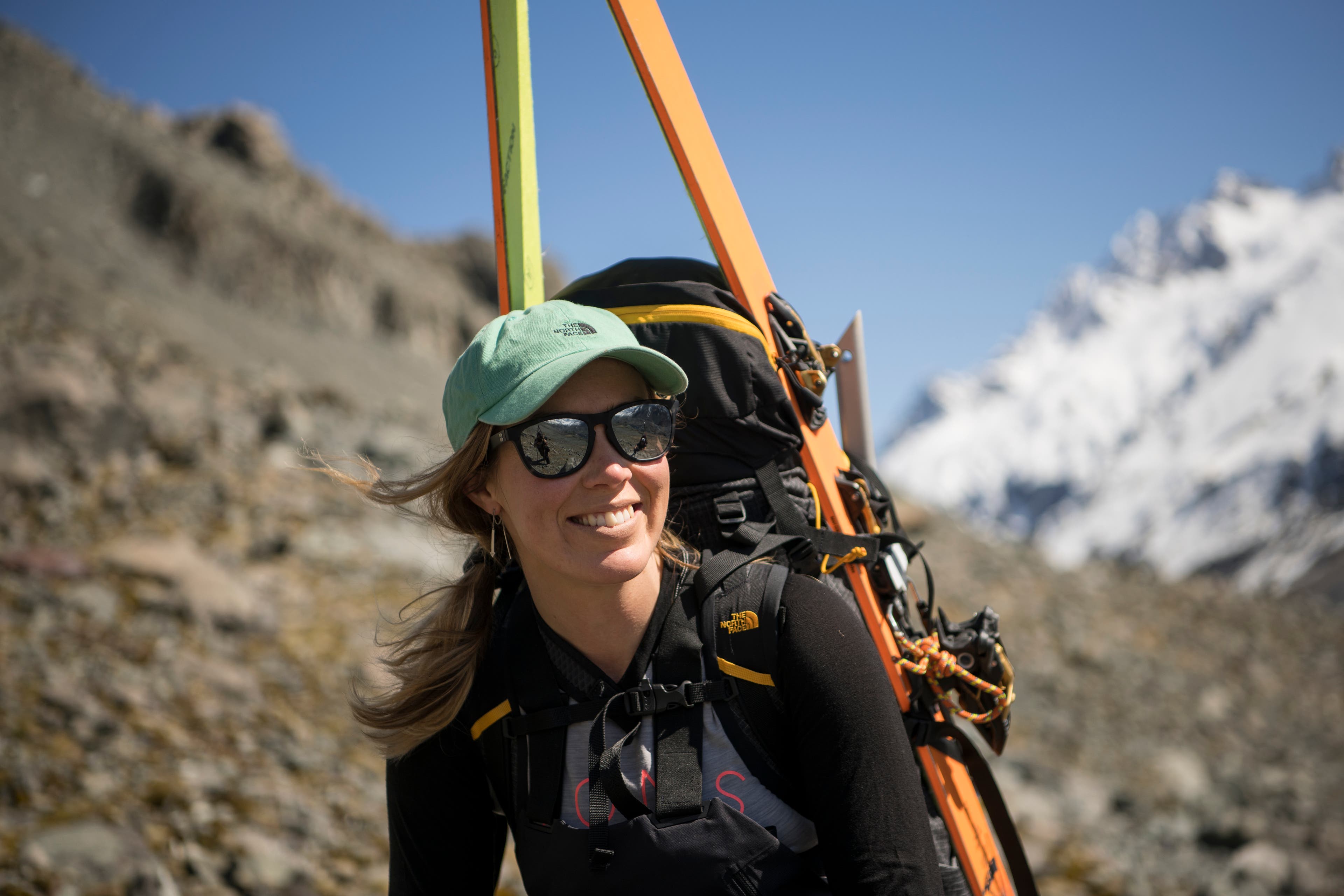 Skier Anna Smoothy starting out on the traverse.
