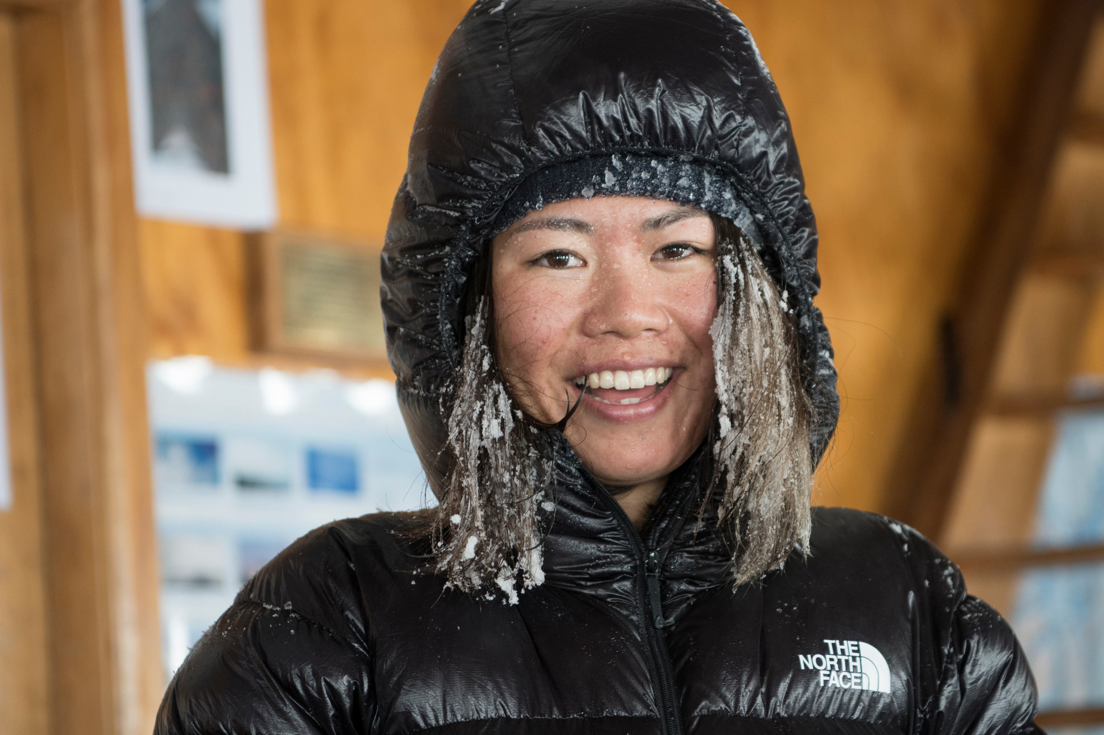 Ayako Kuroda all smiles while stuck in a hut.
