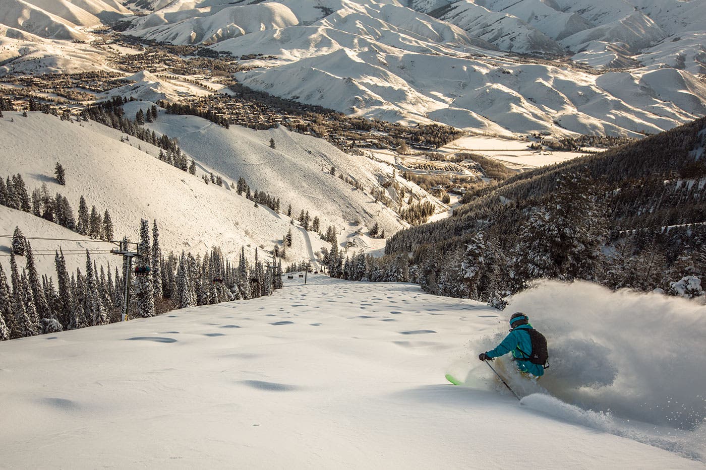 Skiing powder at Sun Valley