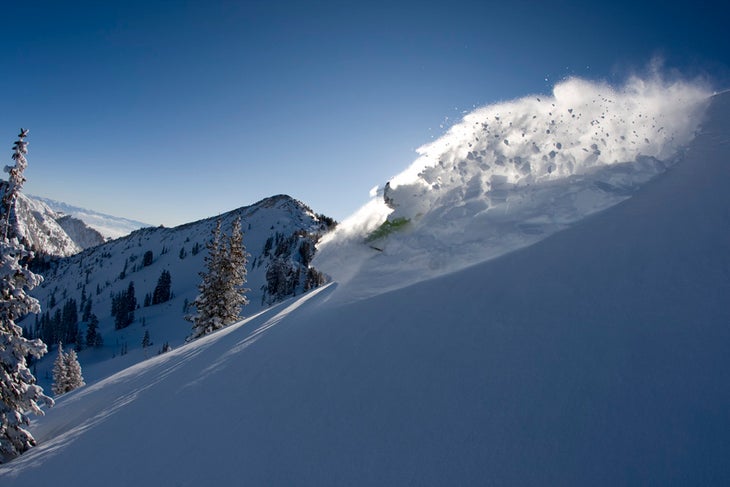 Skier in powder at Alta Ski Area, Utah