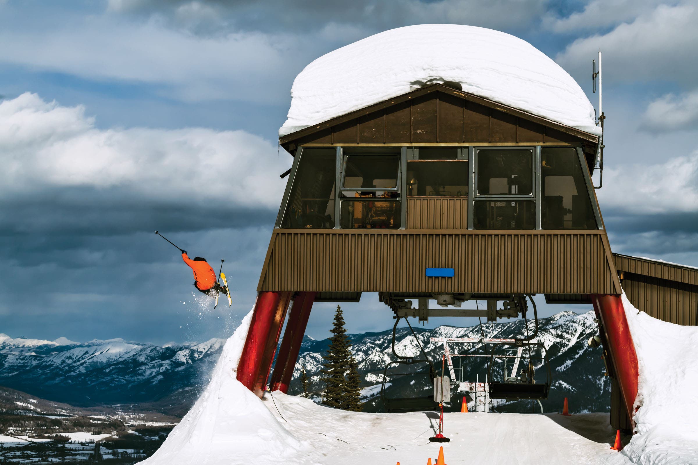 Skier jumps off Fernie Alpine Resort lift terminus