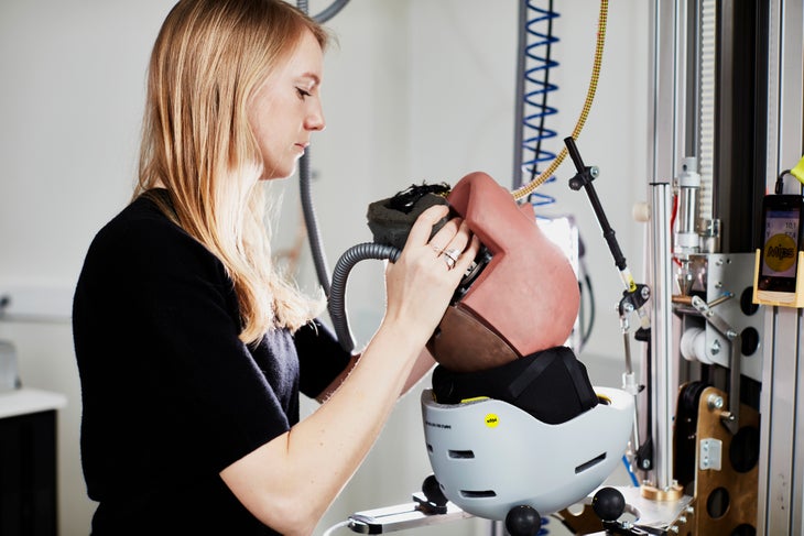 researcher testing ski helmets