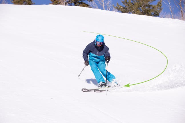 Skier performs c-shaped turn to control speed