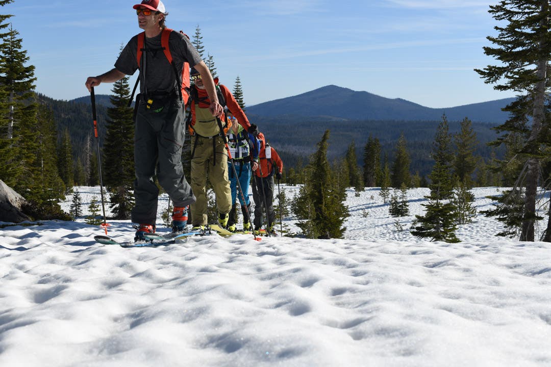 Ski touring in Spring conditions.