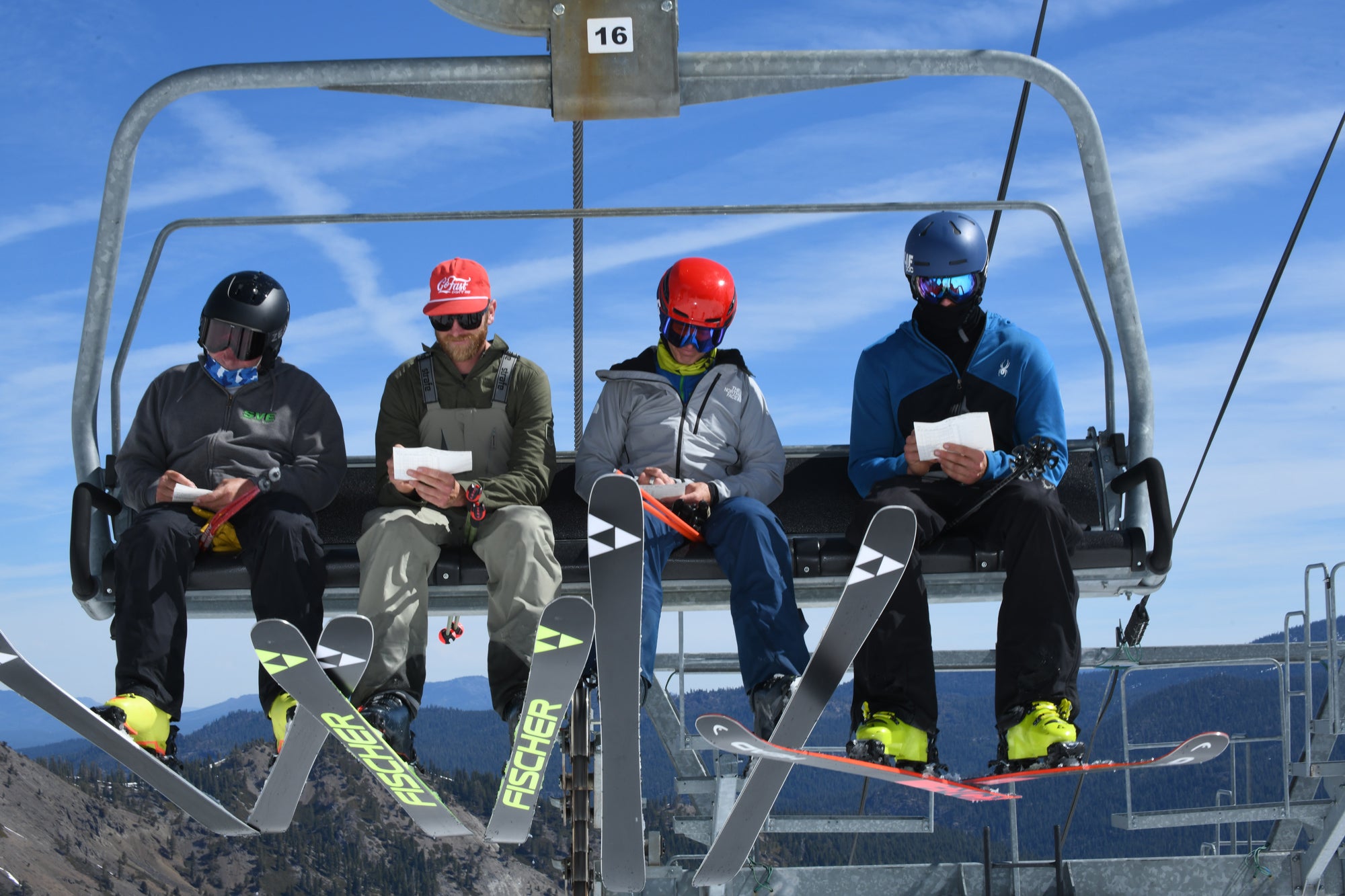 Fischer skiers testing skis.