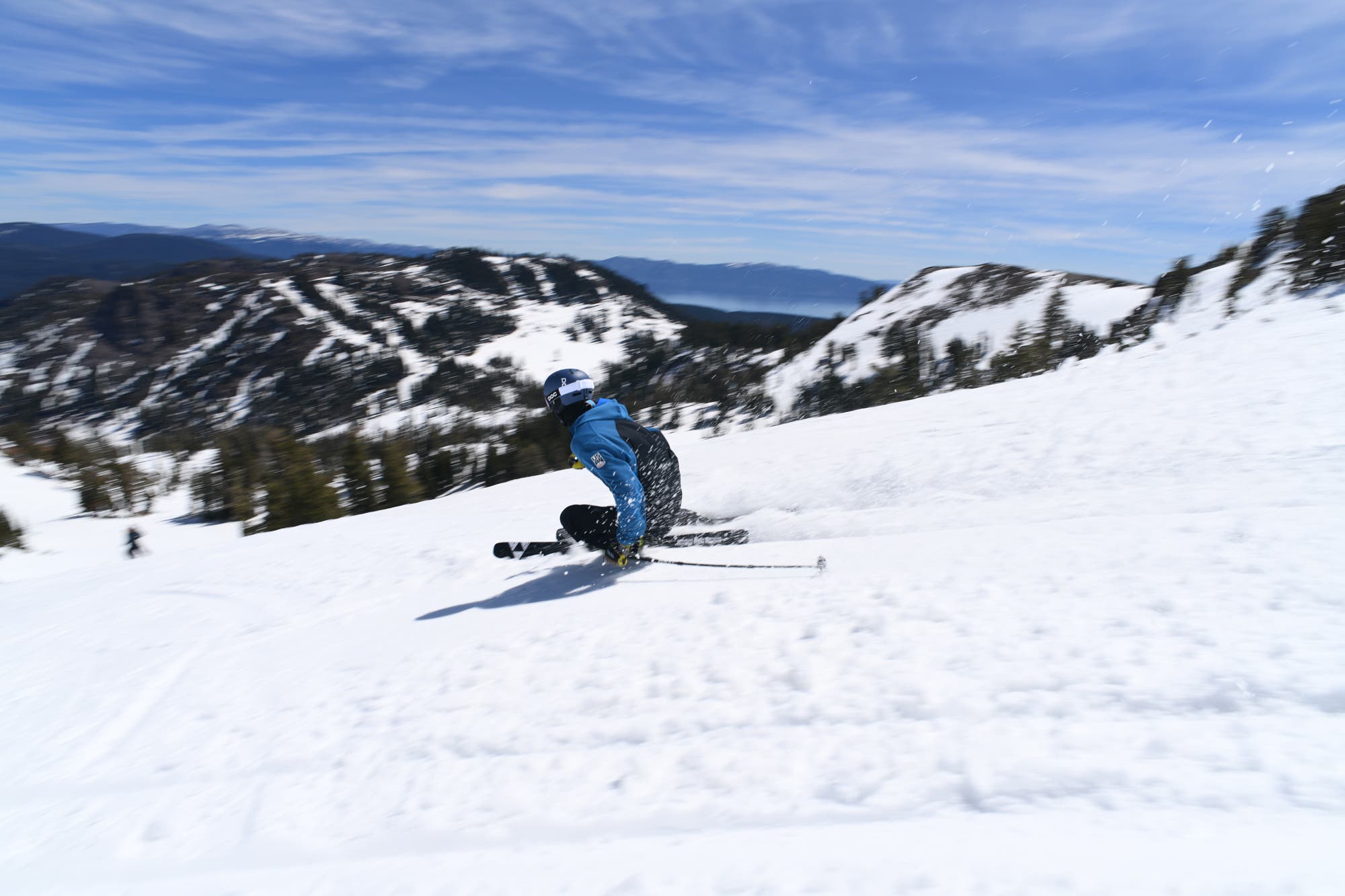 Bryce Bennett tests some Fischer prototype skis at Squaw Valley Alpine Meadows