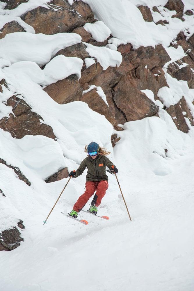 Skier performs hop turn