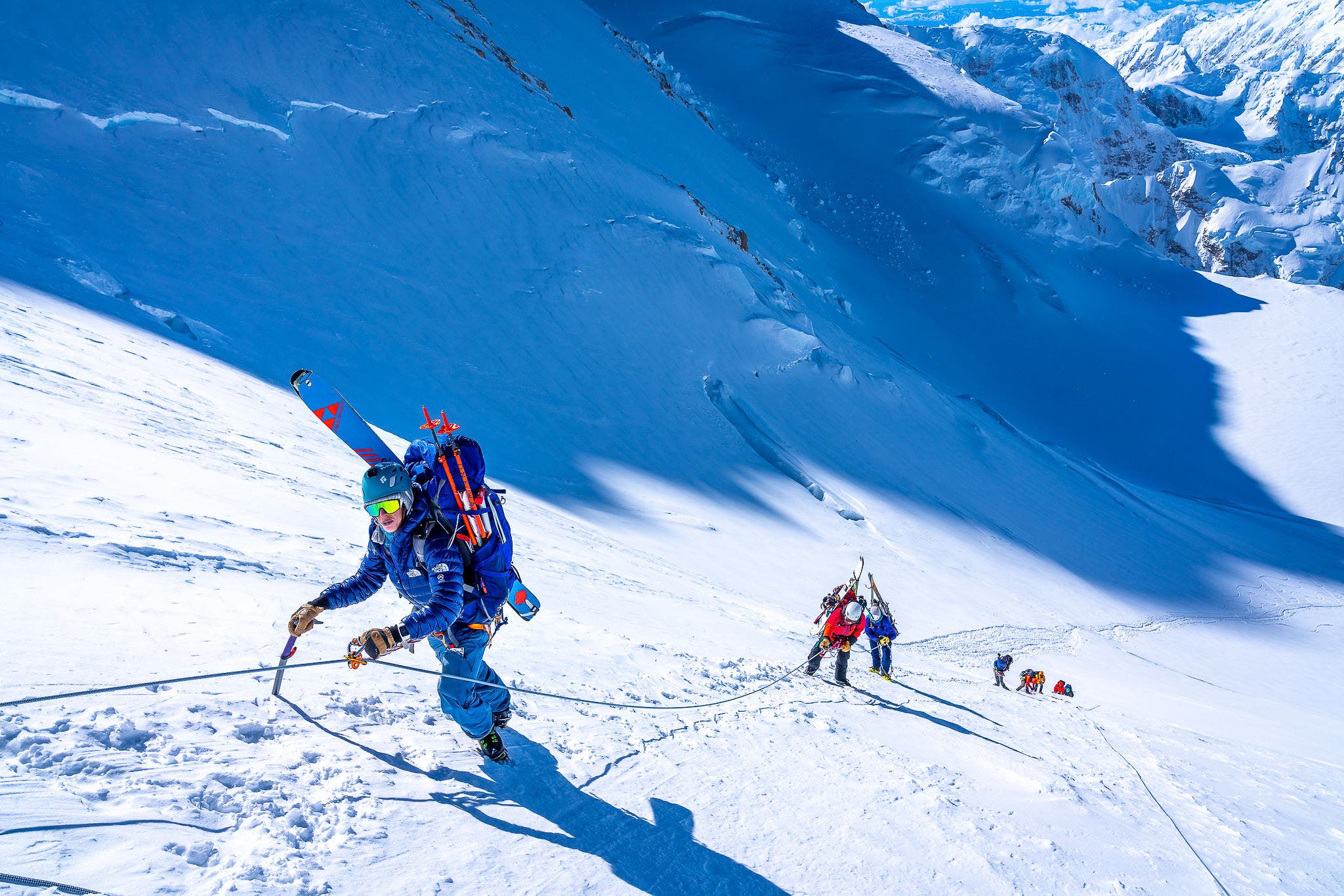 Sophia Schwartz climbing fixed line on Denali
