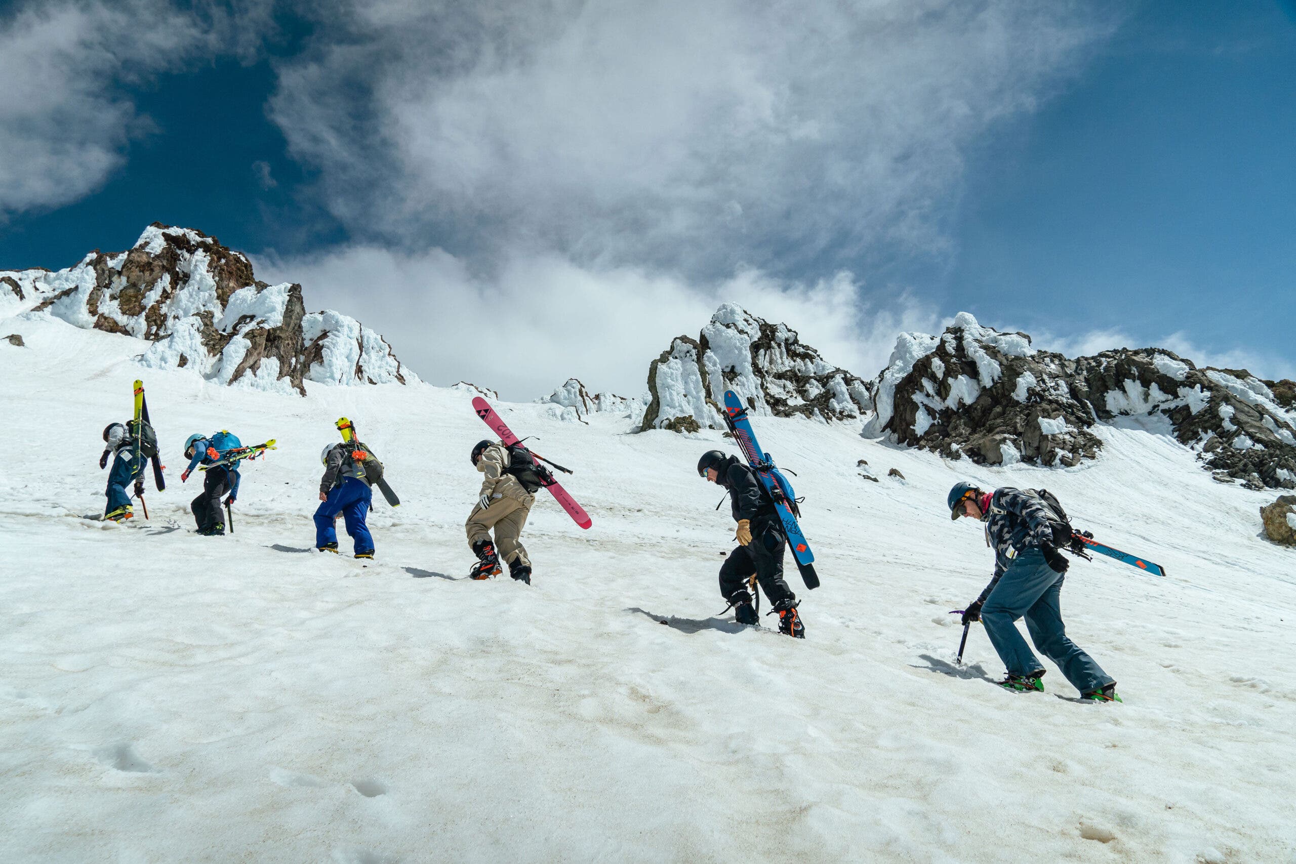 Skiers climbing Mt. Hood
