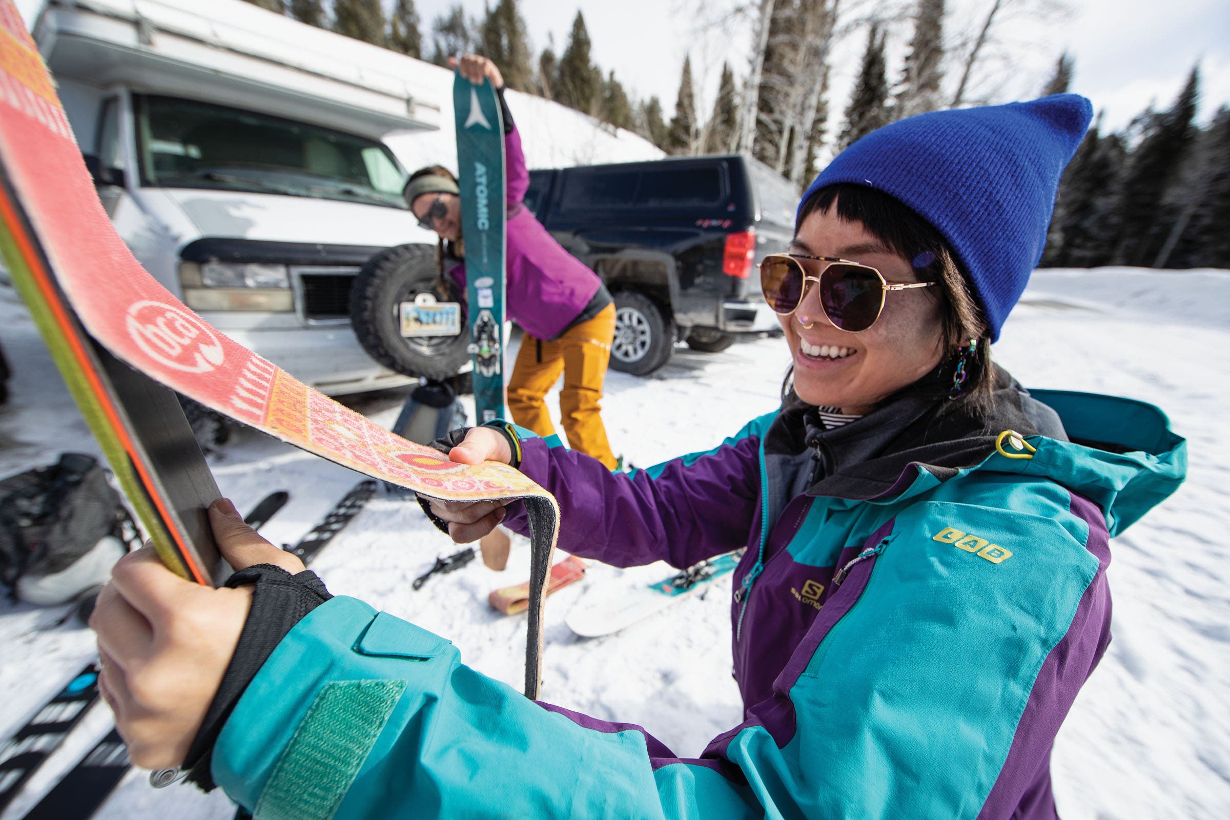 Ski Divas camp participant Kaori Sato preps her gear for a day out in the Tetons. Photo: Mary McIntyre