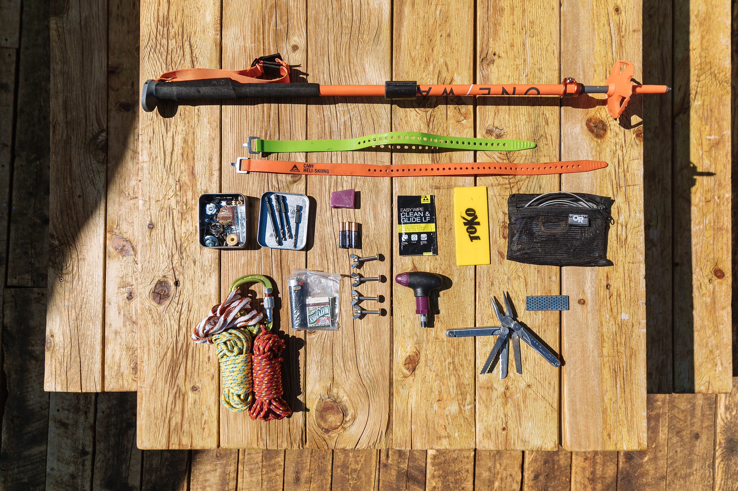 Backcountry skiing group gear and tools