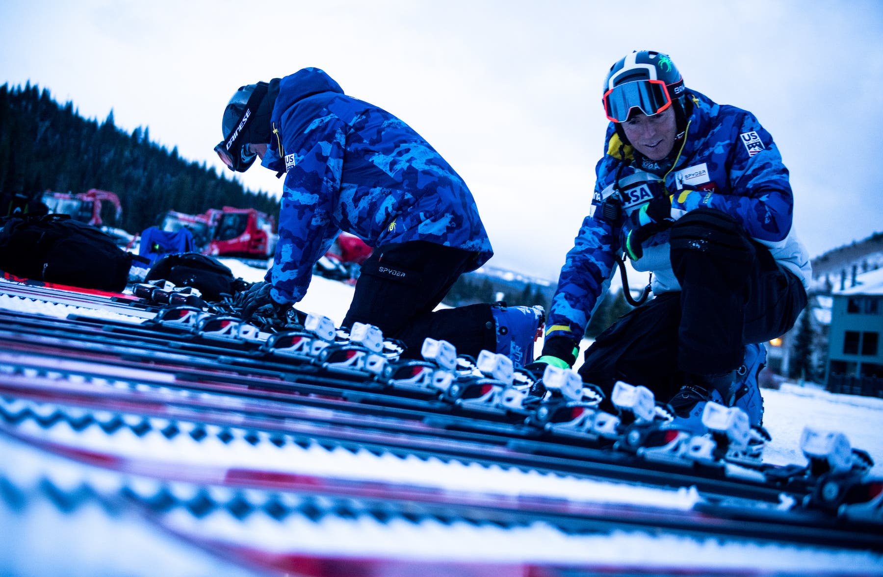 U.S. Ski Team technicians prepare skis for training