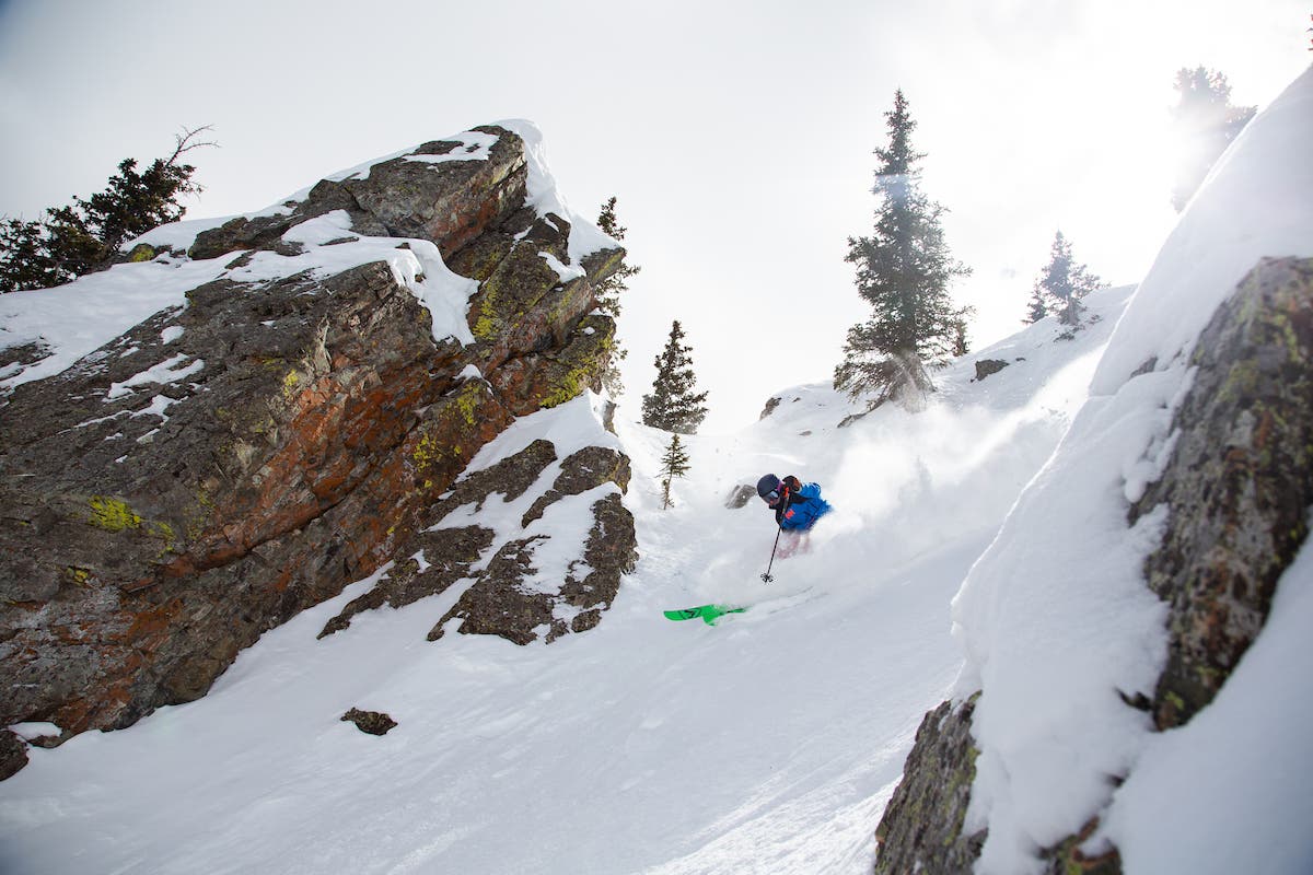 Ski tester in powder at Taos