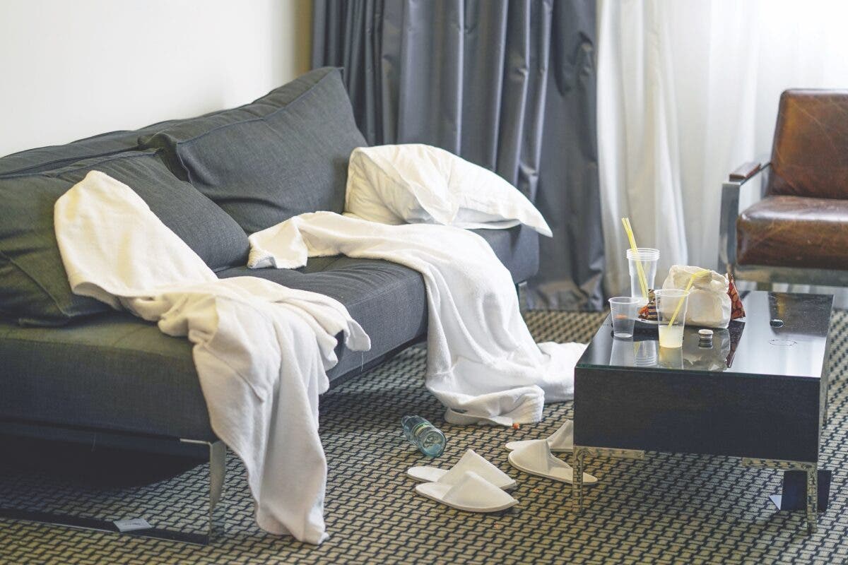 Trashed hotel room