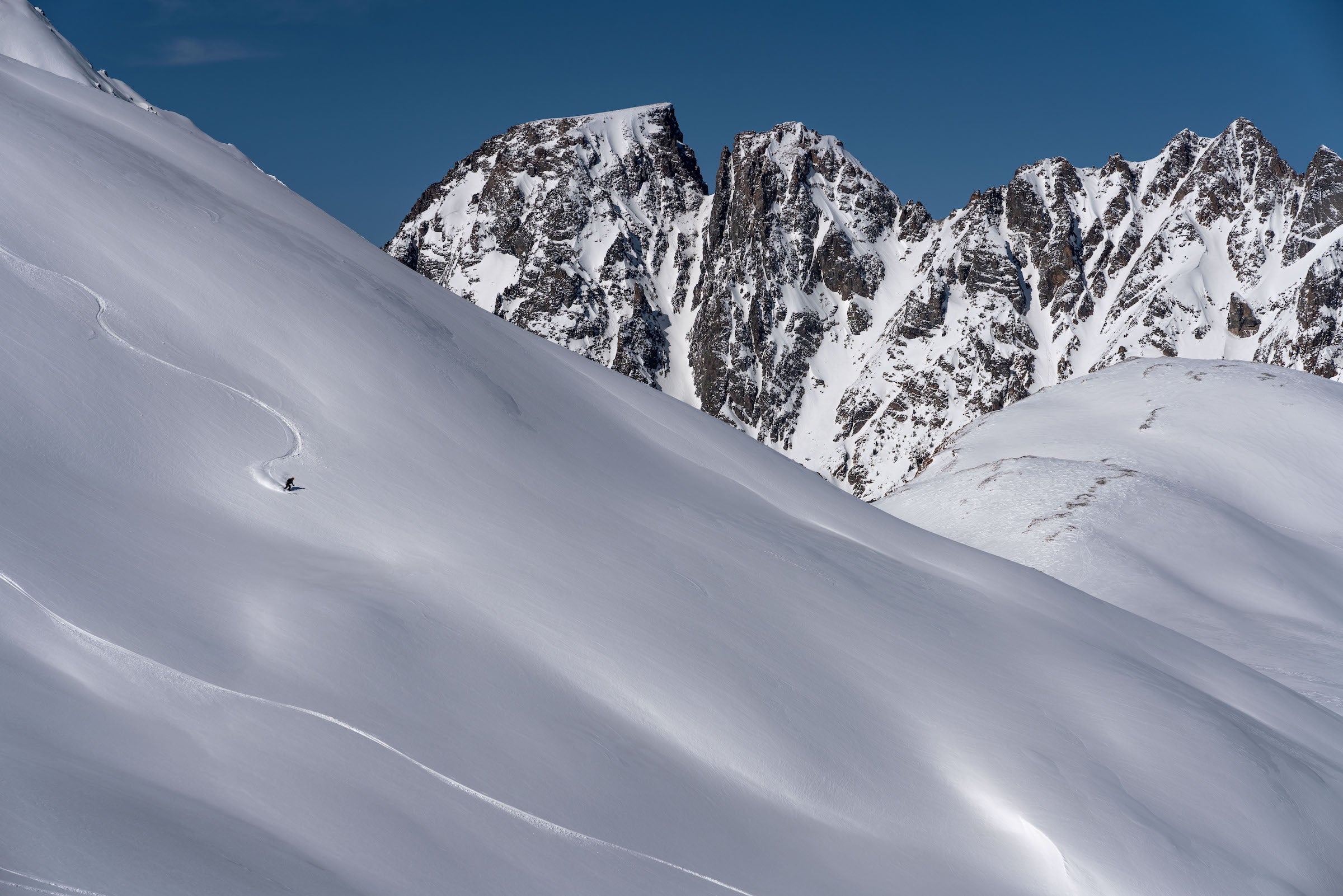 Backcountry skiing in powder