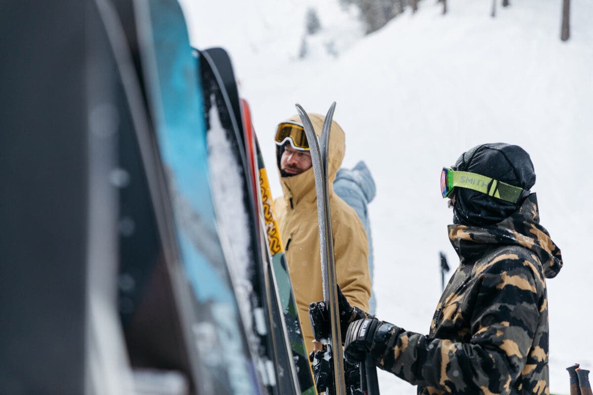 Test skis on rack at SKI Test in Sun Valley