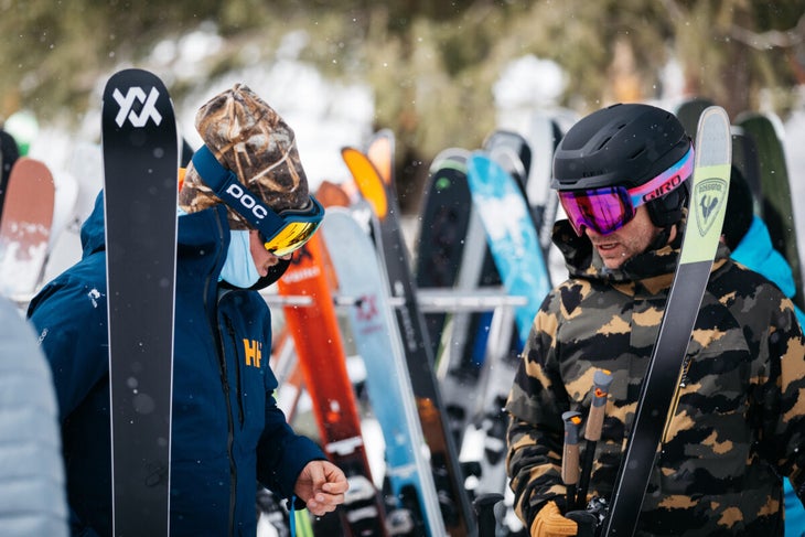 Testers at the 2024 Ski Test in Sun Valley exchanging test notes