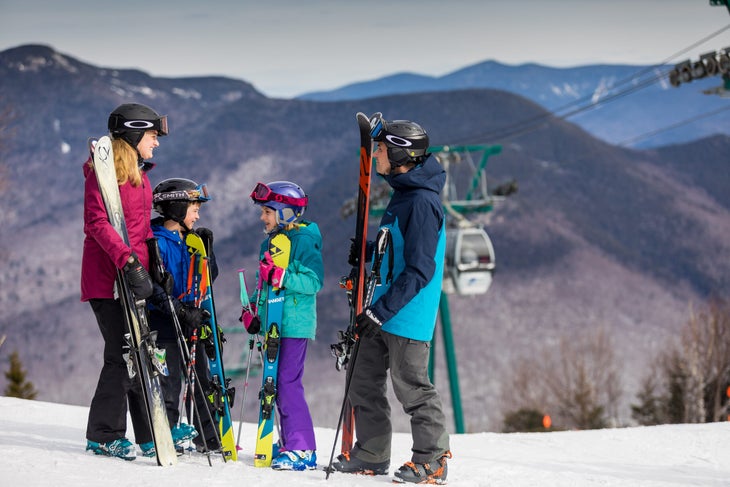A family stands together at Loon Mountain