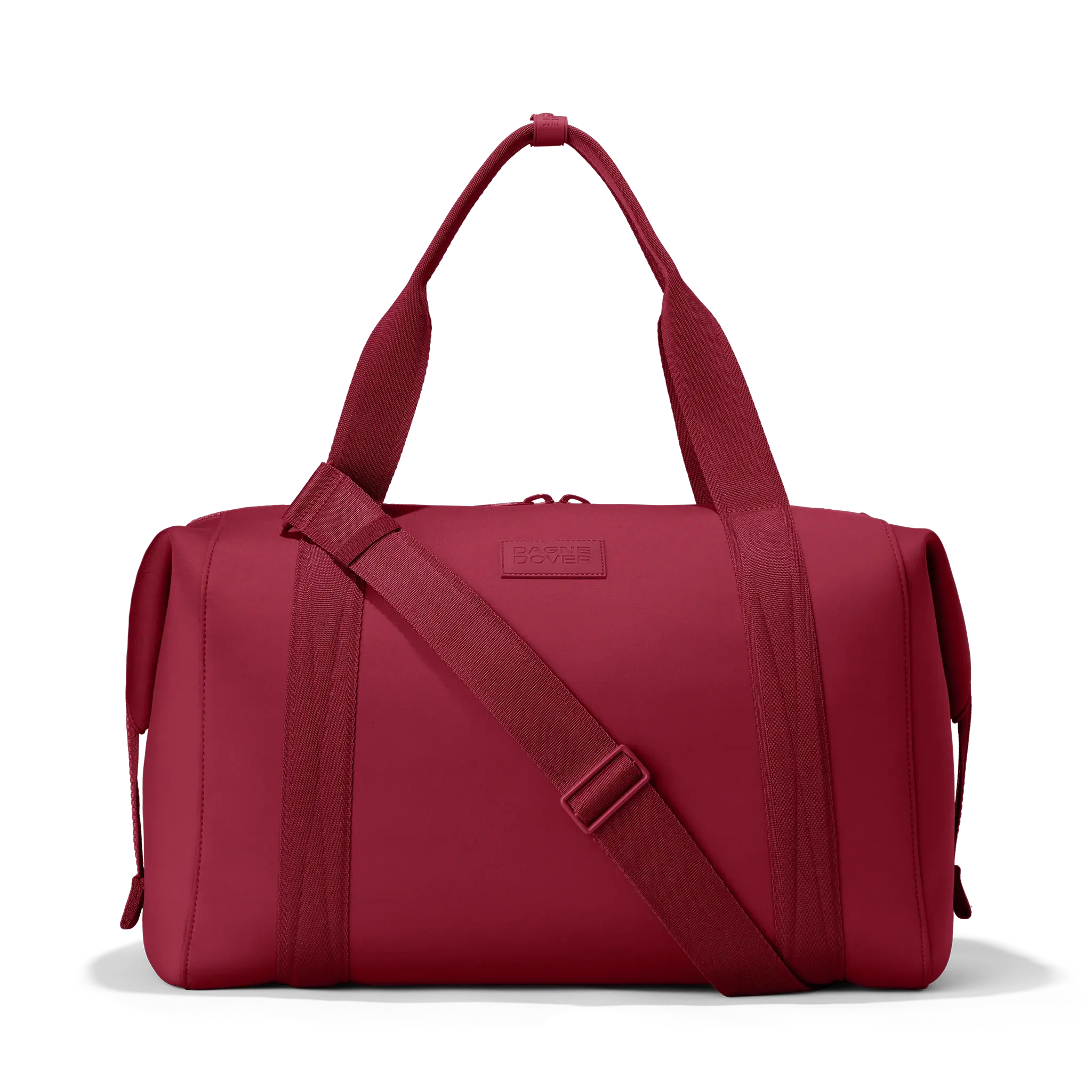 dark red duffle bag