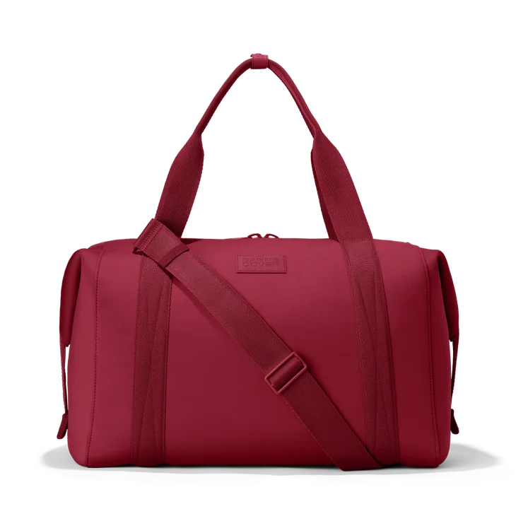 dark red duffle bag