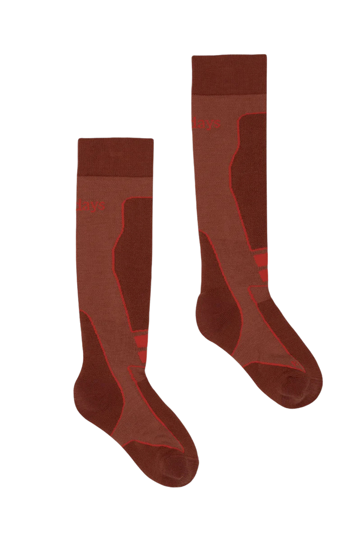 Maroon and red ski sock