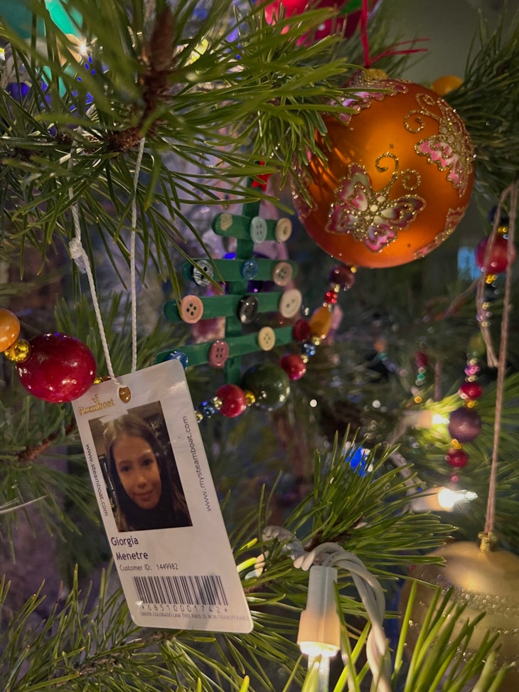 Ski pass hanging on Christmas Tree