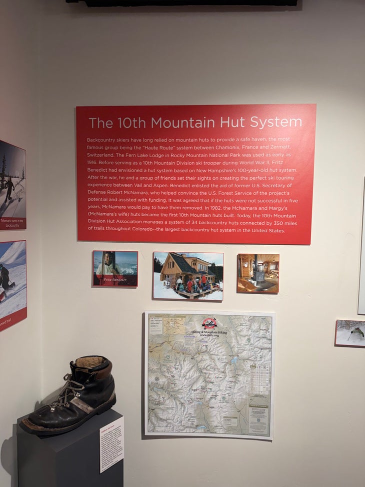 Display about the hut to hut system at the Colorado Snowsports Museum