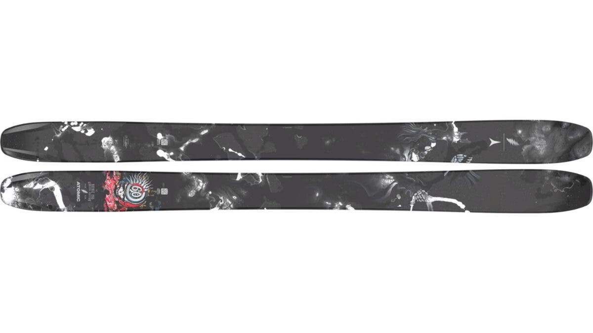 Limited edition Atomic Bent 110 GFD powder skis on white background