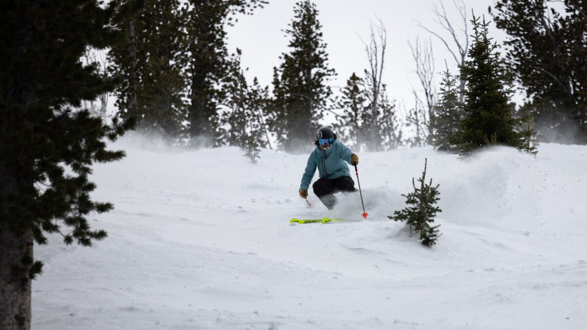Skier in soft moguls