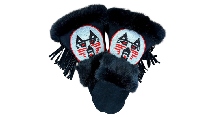 Astis SoldierWolf beaded ski glove native american designed on white background