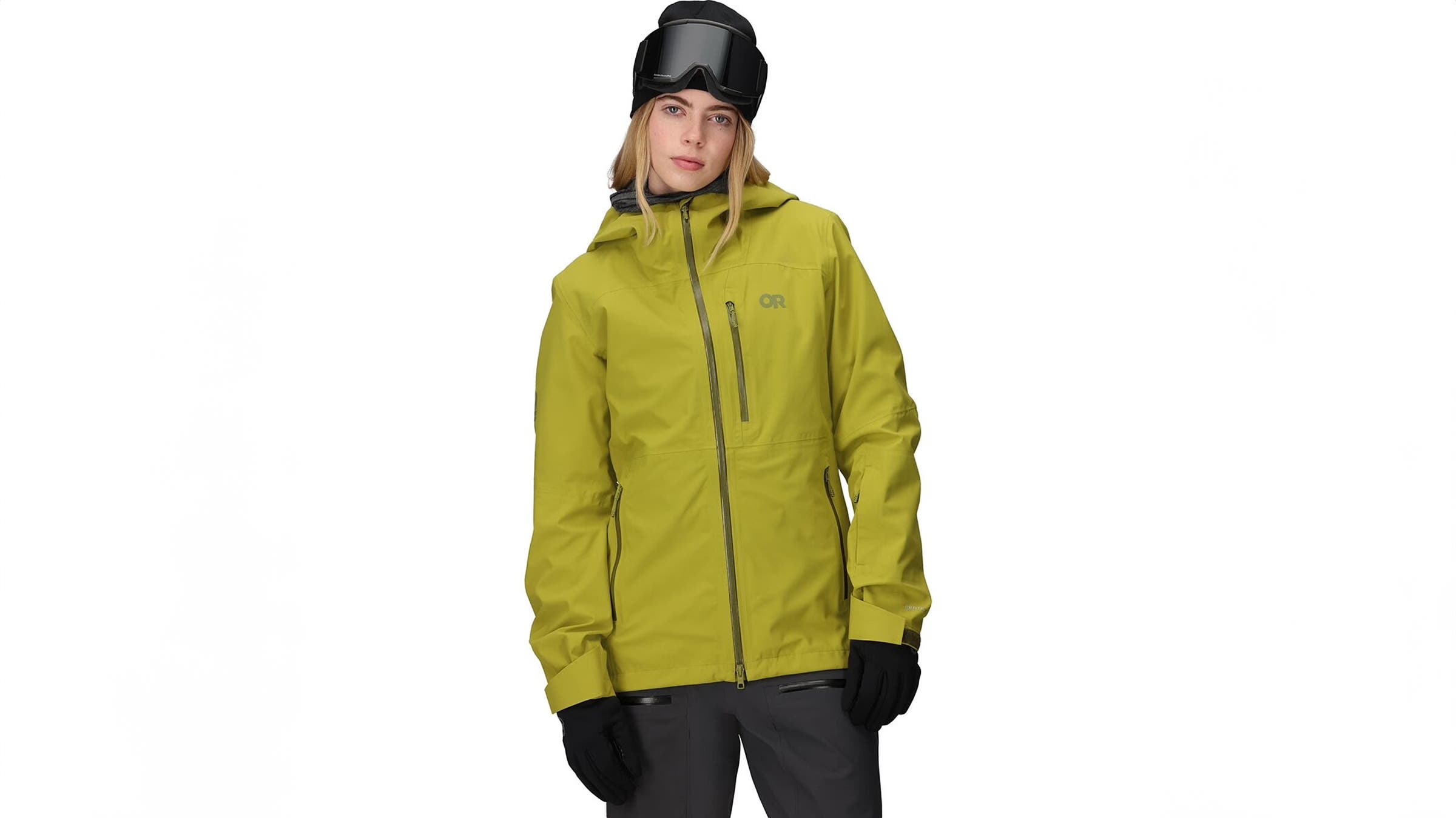 Outdoor Research Cloudchaser 3L ski jacket yellow on white background