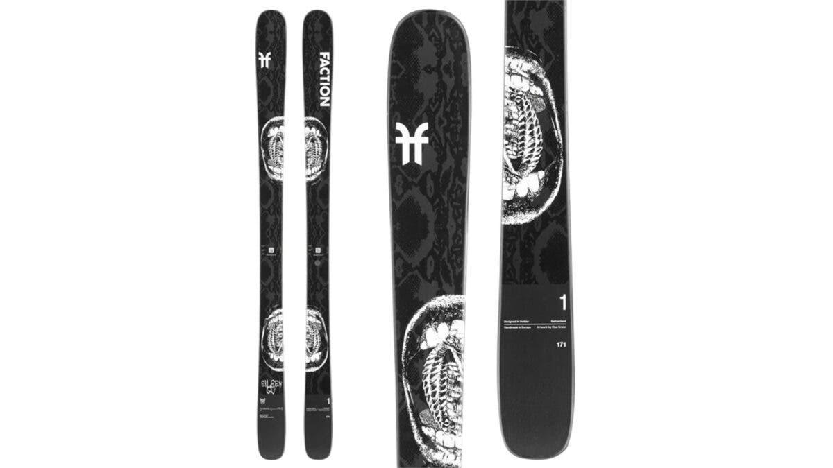 Limited edition black Faction Dancer 1 Gu skis on white background