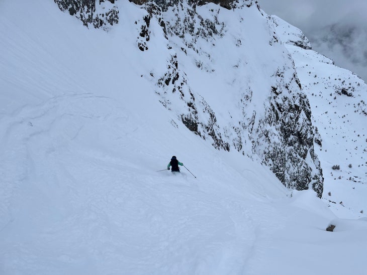 Skier in thick snow