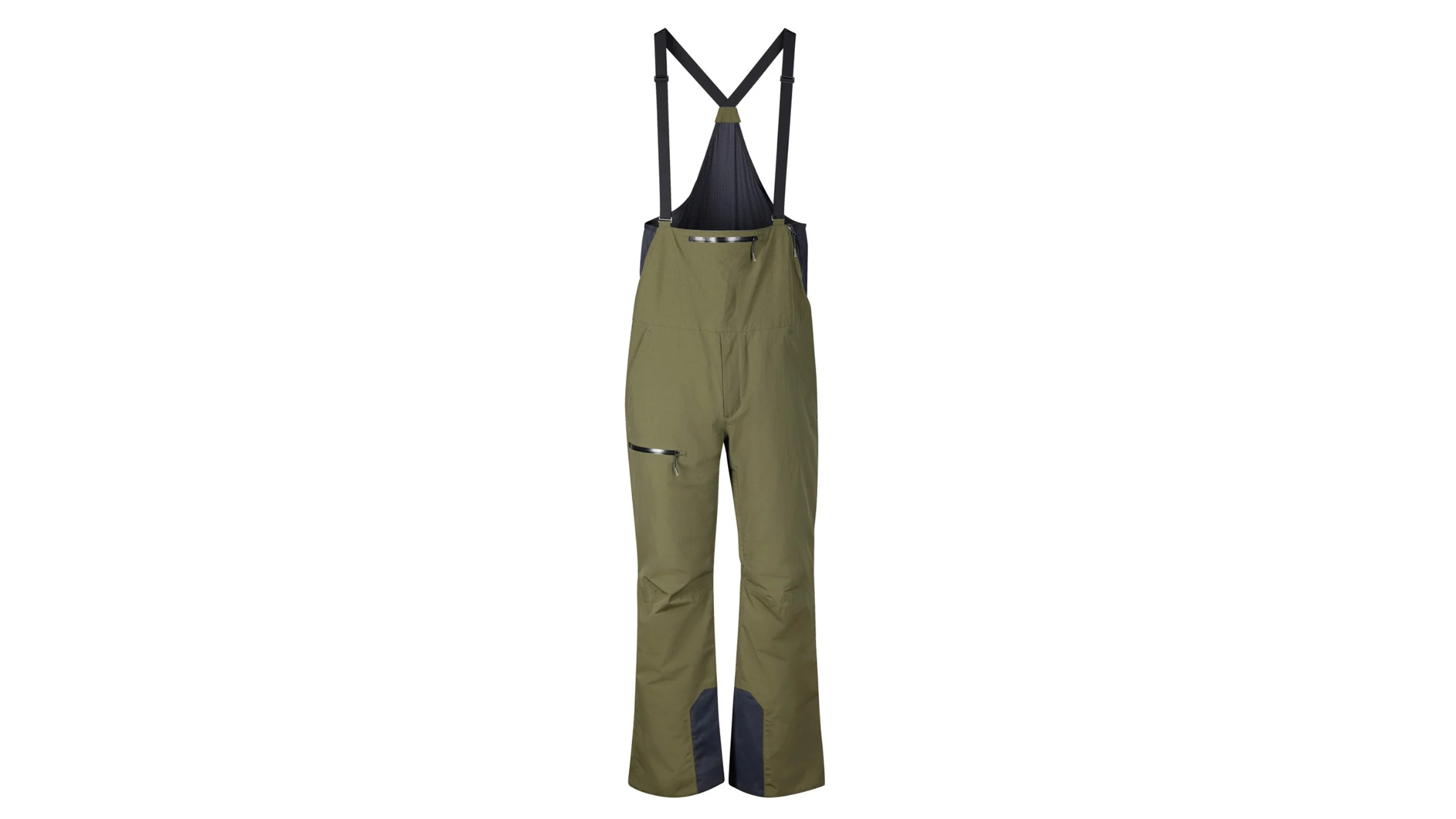 olive green men's ski bibs on white background, best men's ski pants