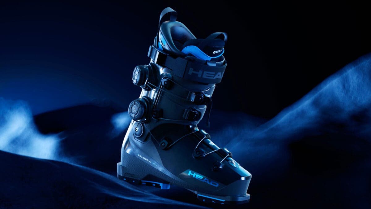 2027 Head Kaliber Pro 130 LV dual-BOA ski boot on black and blue background