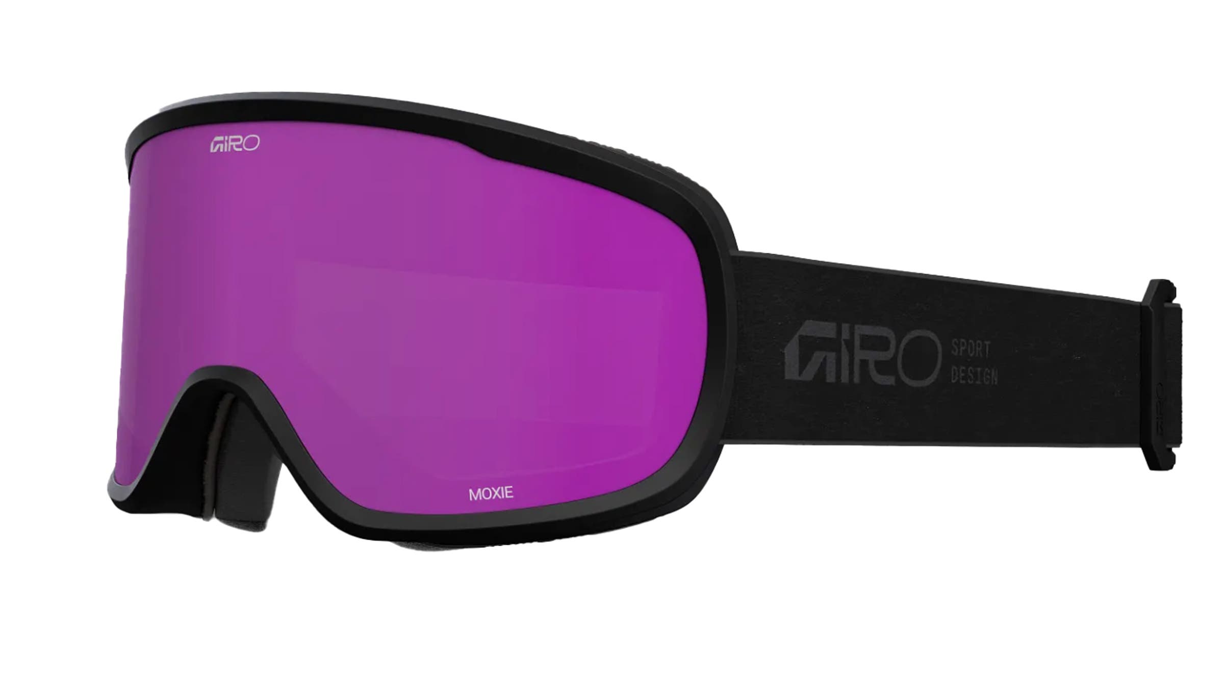 Giro Moxie ski goggles purple and black on white background.