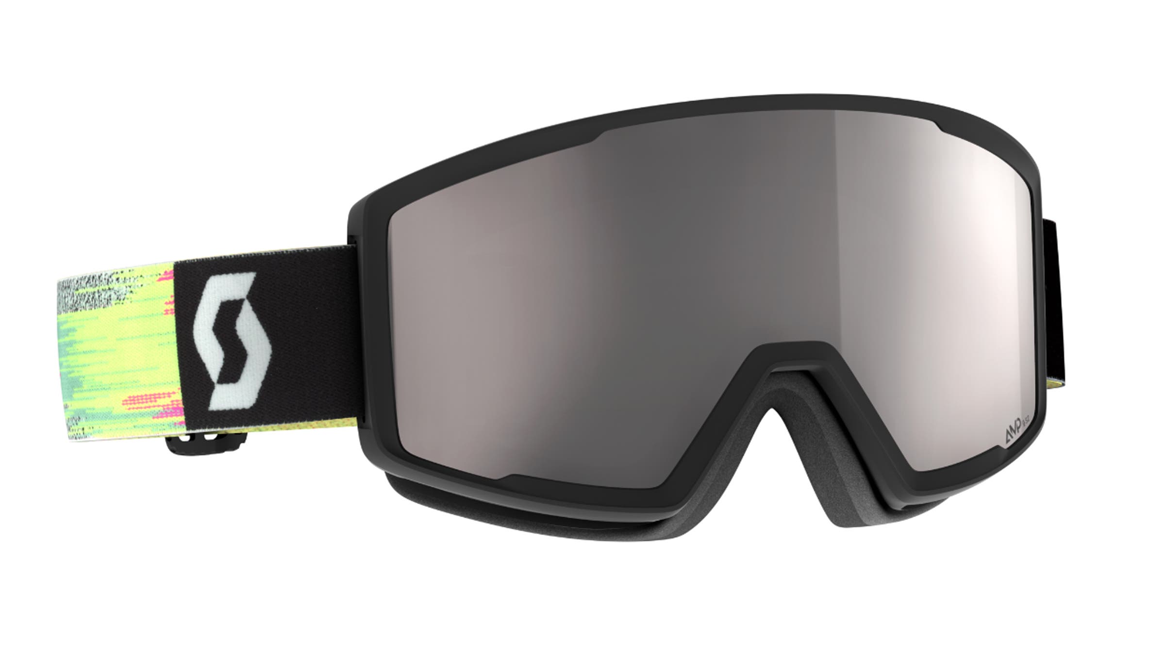 Scott Goggle Factor Pro ski goggles black and yellow on white background.