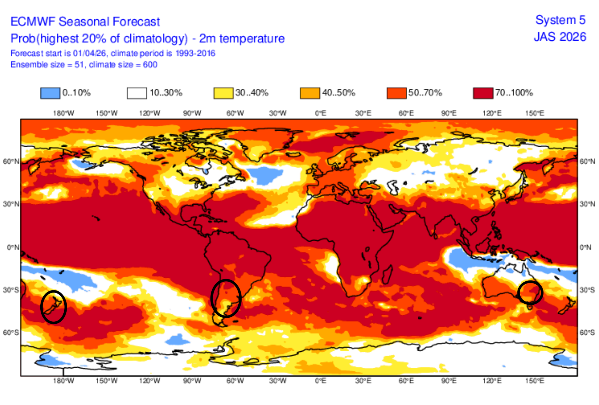 Map of temperatures