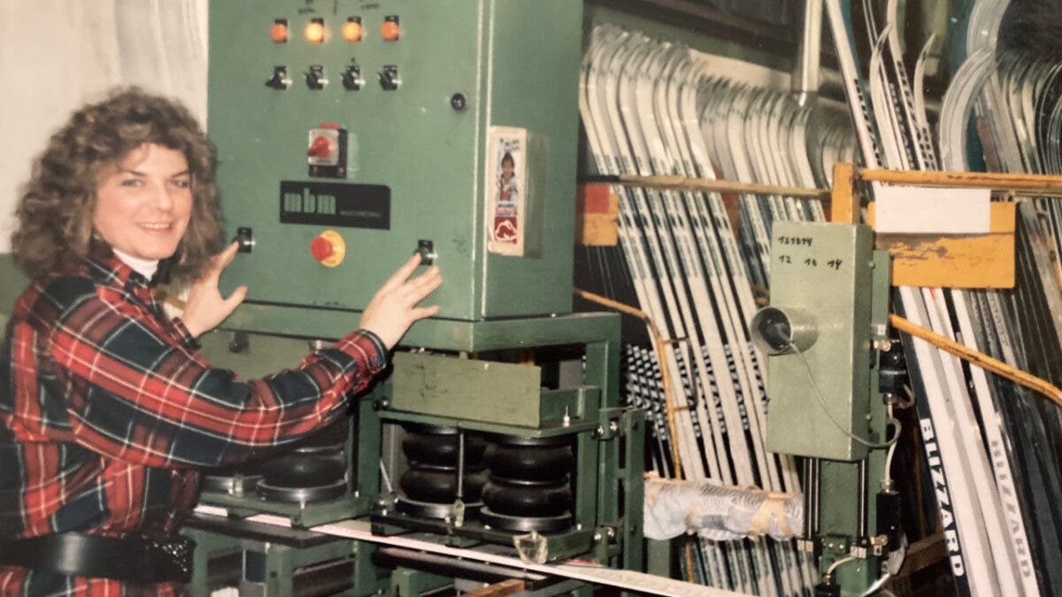 Jeannie Thoren at the Blizzard ski factory in Mittersill in the 1970s